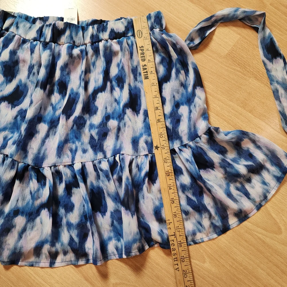 NWT Banana Republic Pull On Chiffon Tiered Blue Purple Tie Waist Mini Skirt Sz L